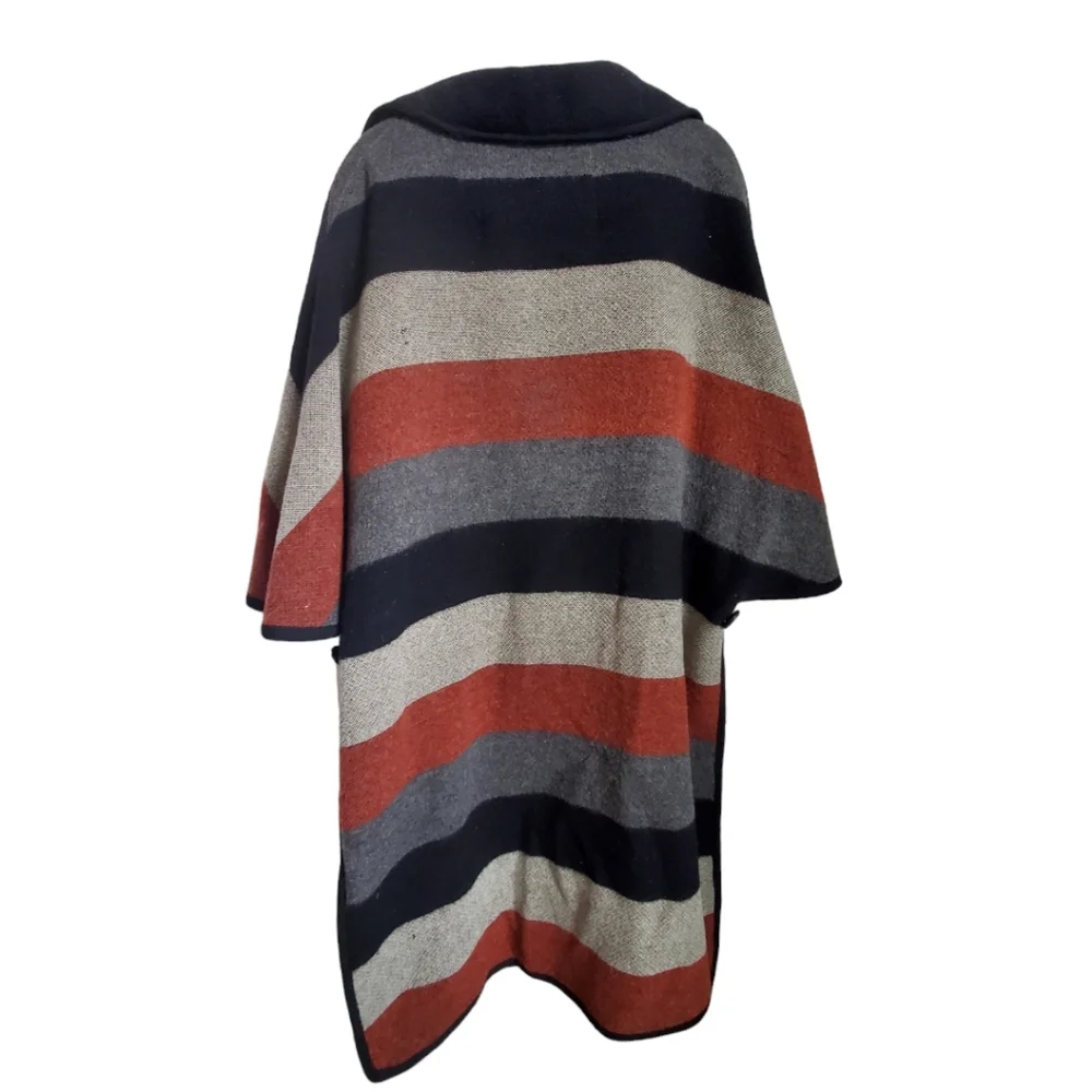 Vintage 1960's Bickler Gray and Rust Wool Blanket Cape Coat Made in England - Picture 5 of 17